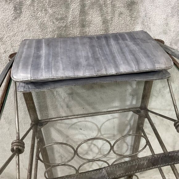 Vintage Eel Skin Leather Gray Handbag Clutch Shoulder Bag Purse removable strap - Picture 5 of 13